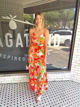 Floral Spaghetti Maxi Dress in Peach