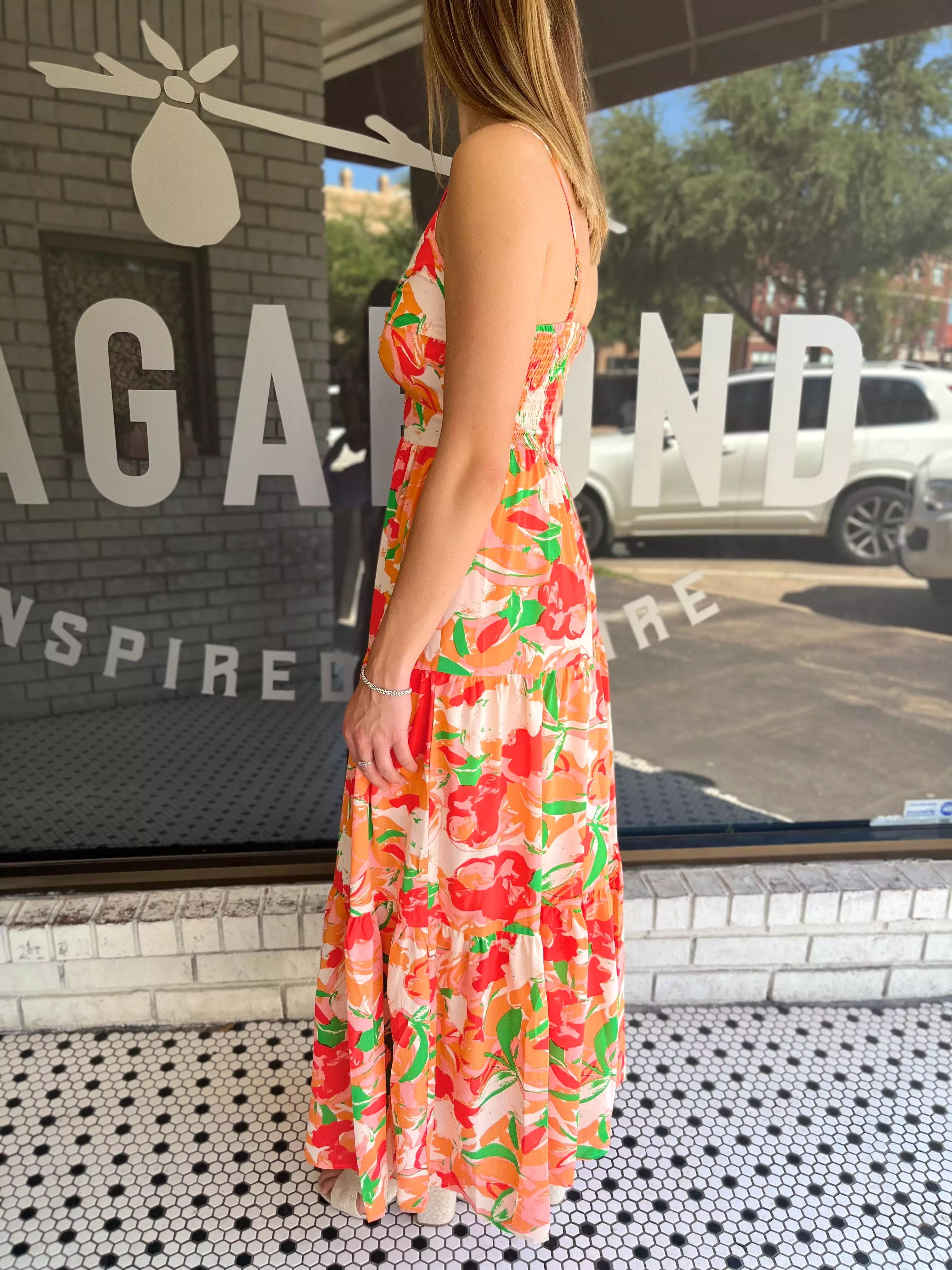 Floral Spaghetti Maxi Dress in Peach