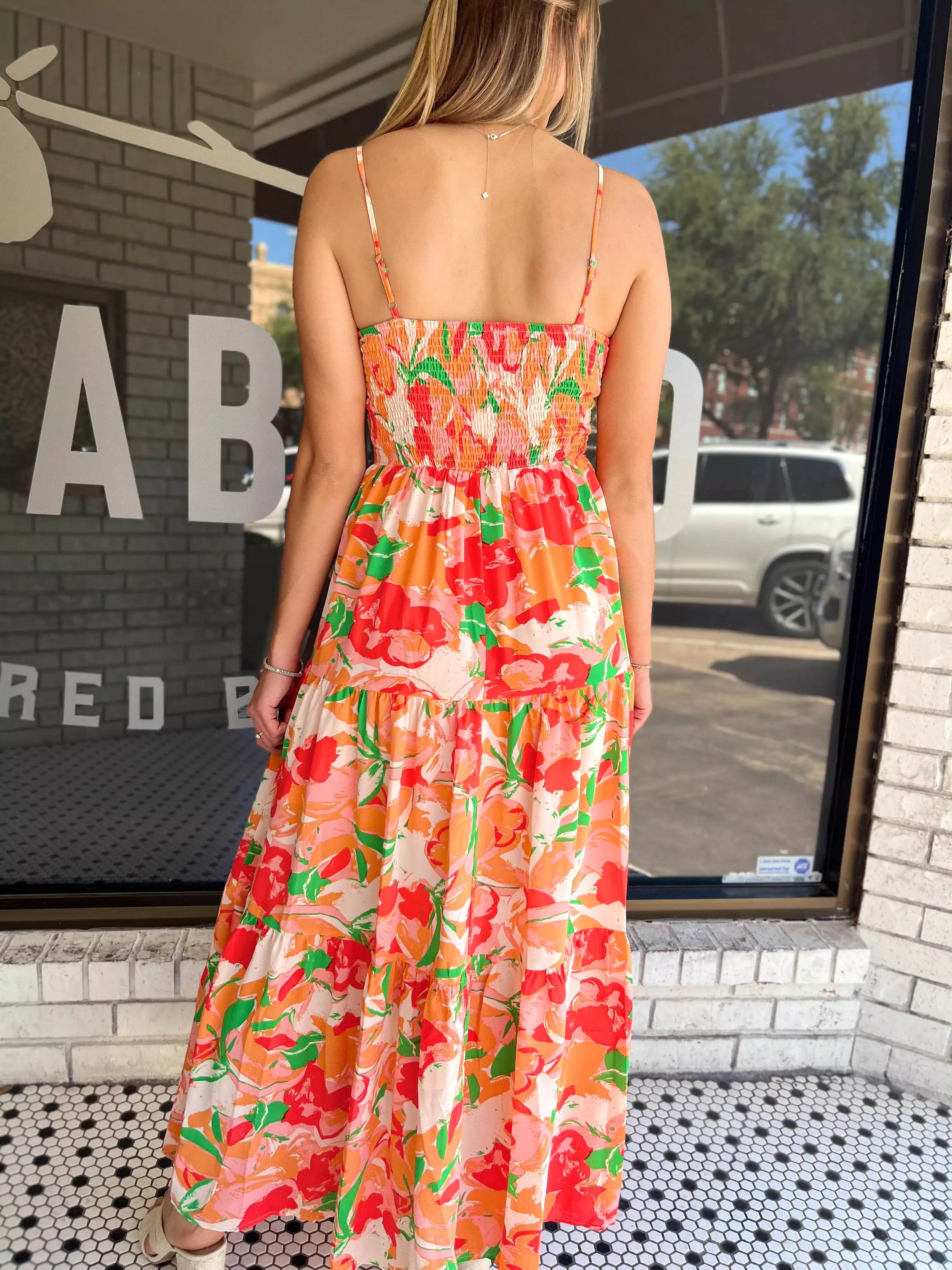 Floral Spaghetti Maxi Dress in Peach