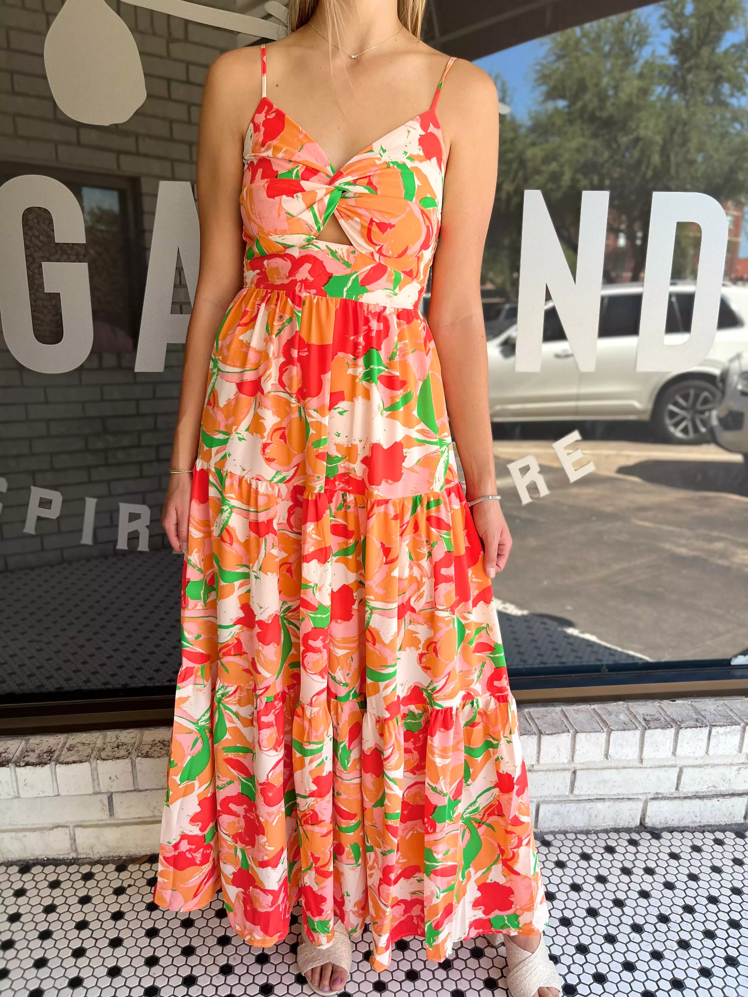 Floral Spaghetti Maxi Dress in Peach