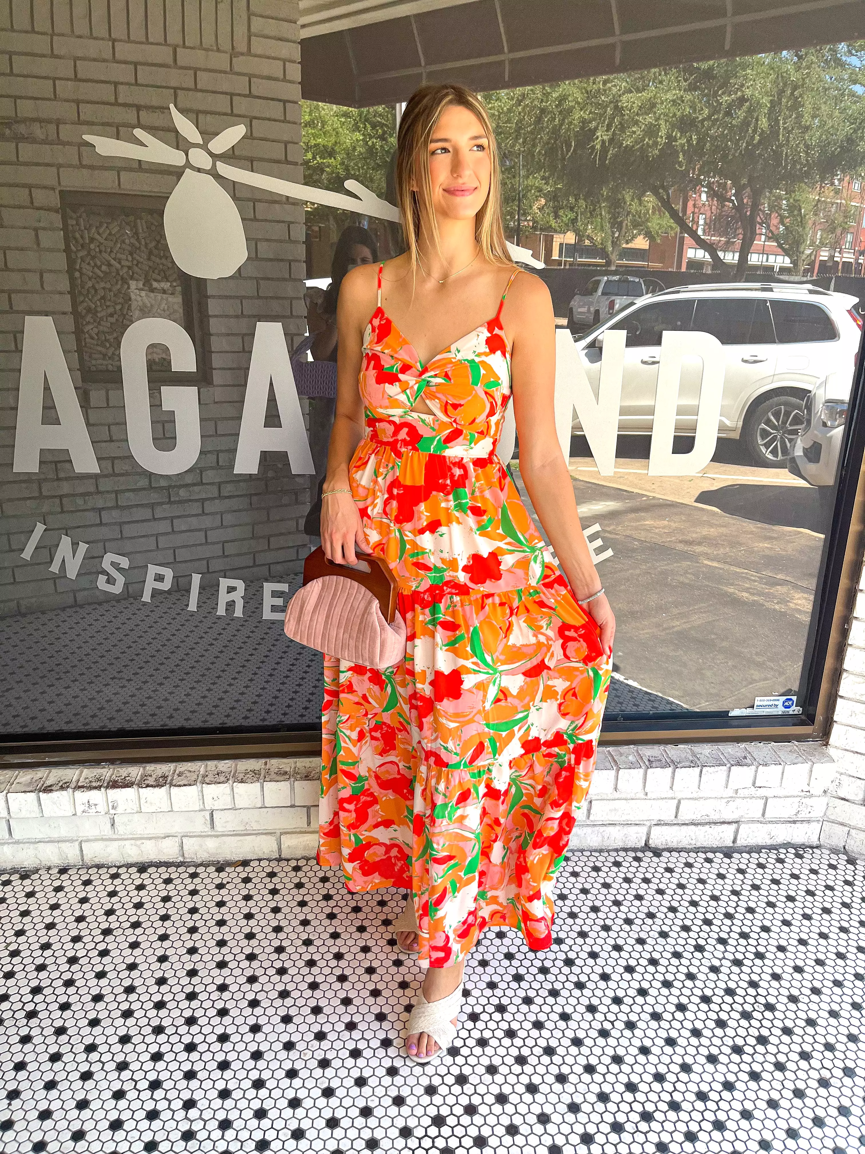 Floral Spaghetti Maxi Dress in Peach