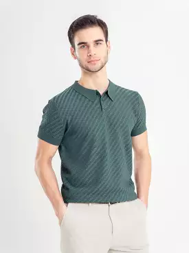 Forest Green Basketweave Knit Polo Tee