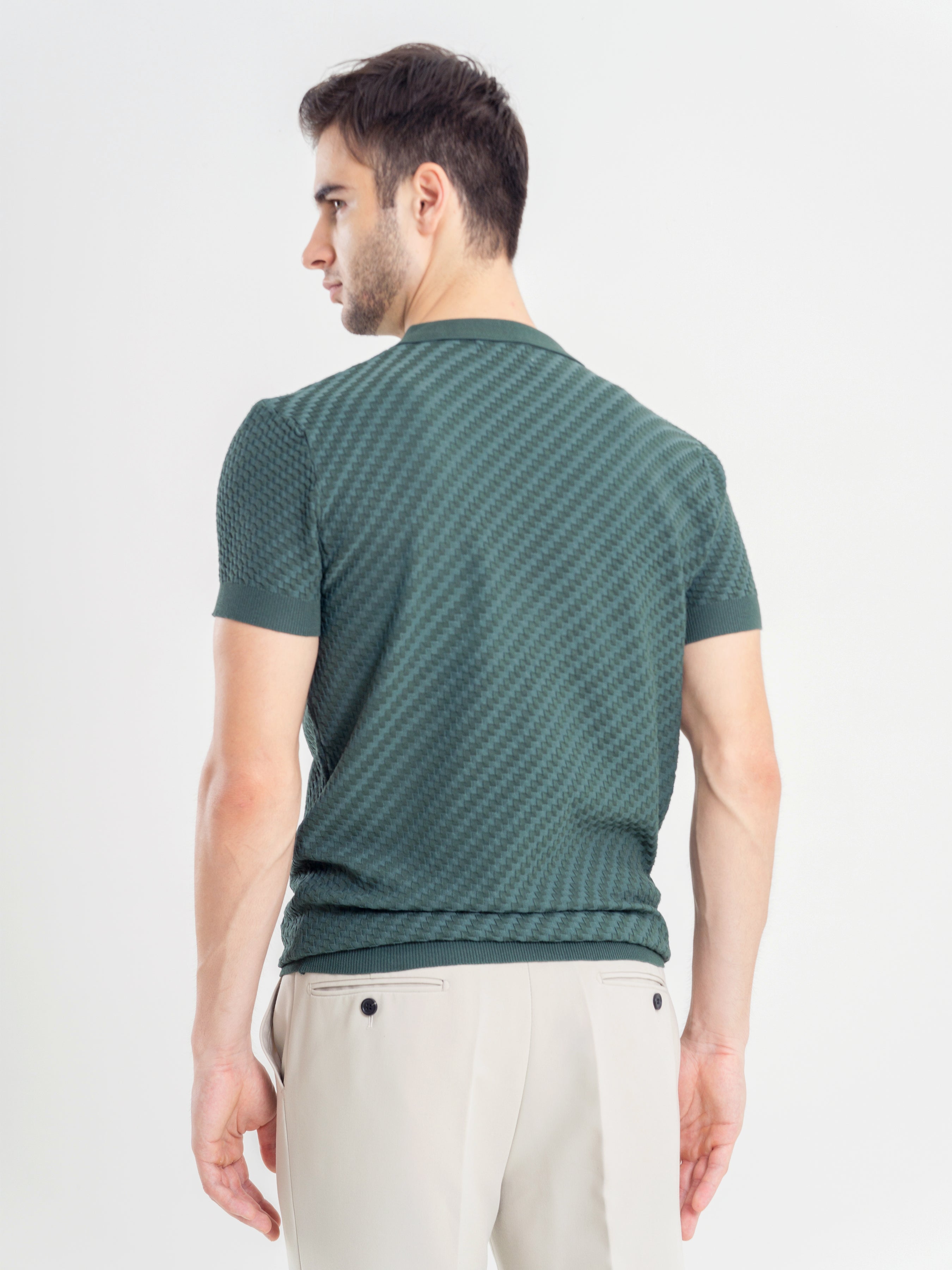 Forest Green Basketweave Knit Polo Tee