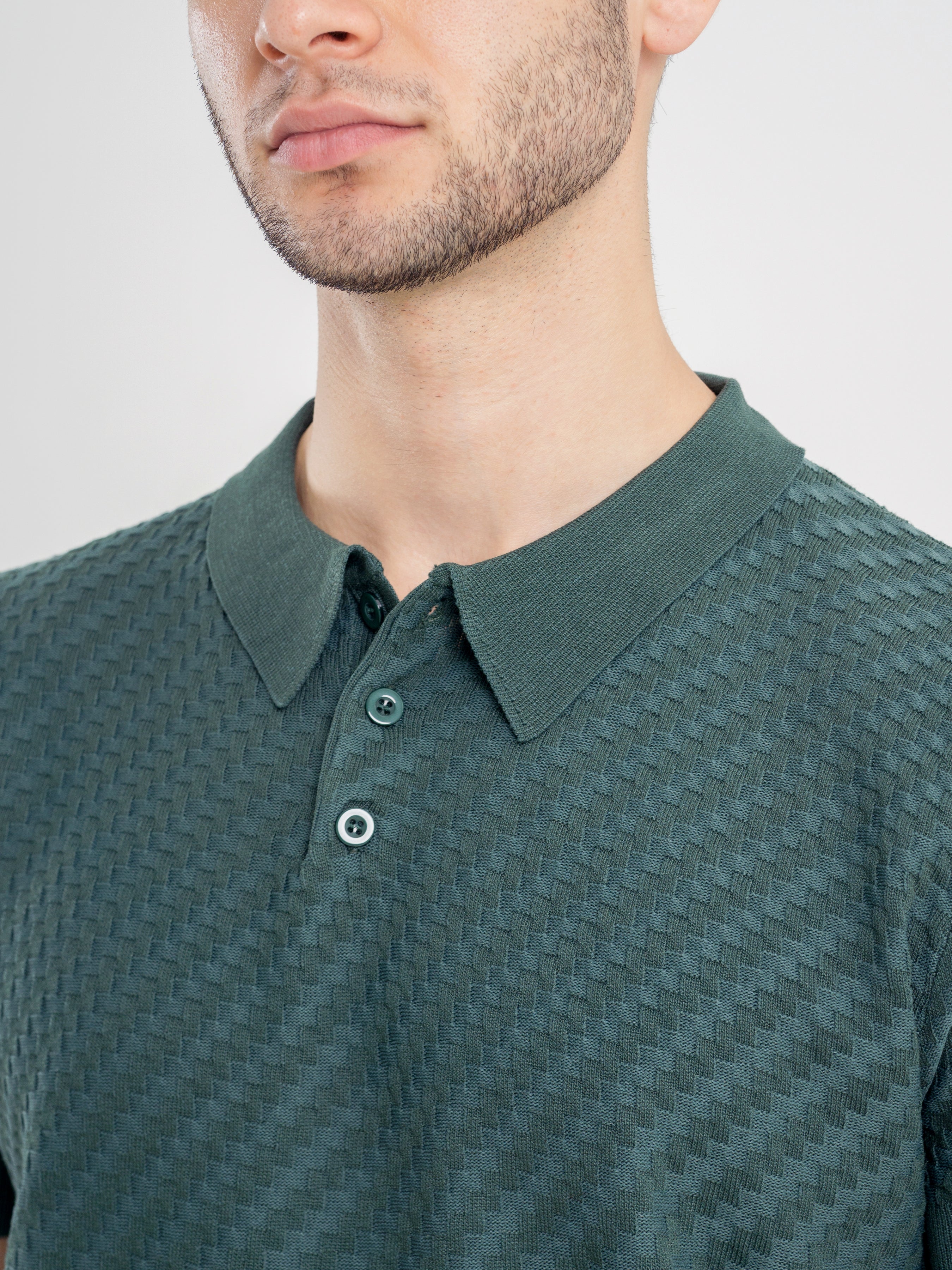 Forest Green Basketweave Knit Polo Tee