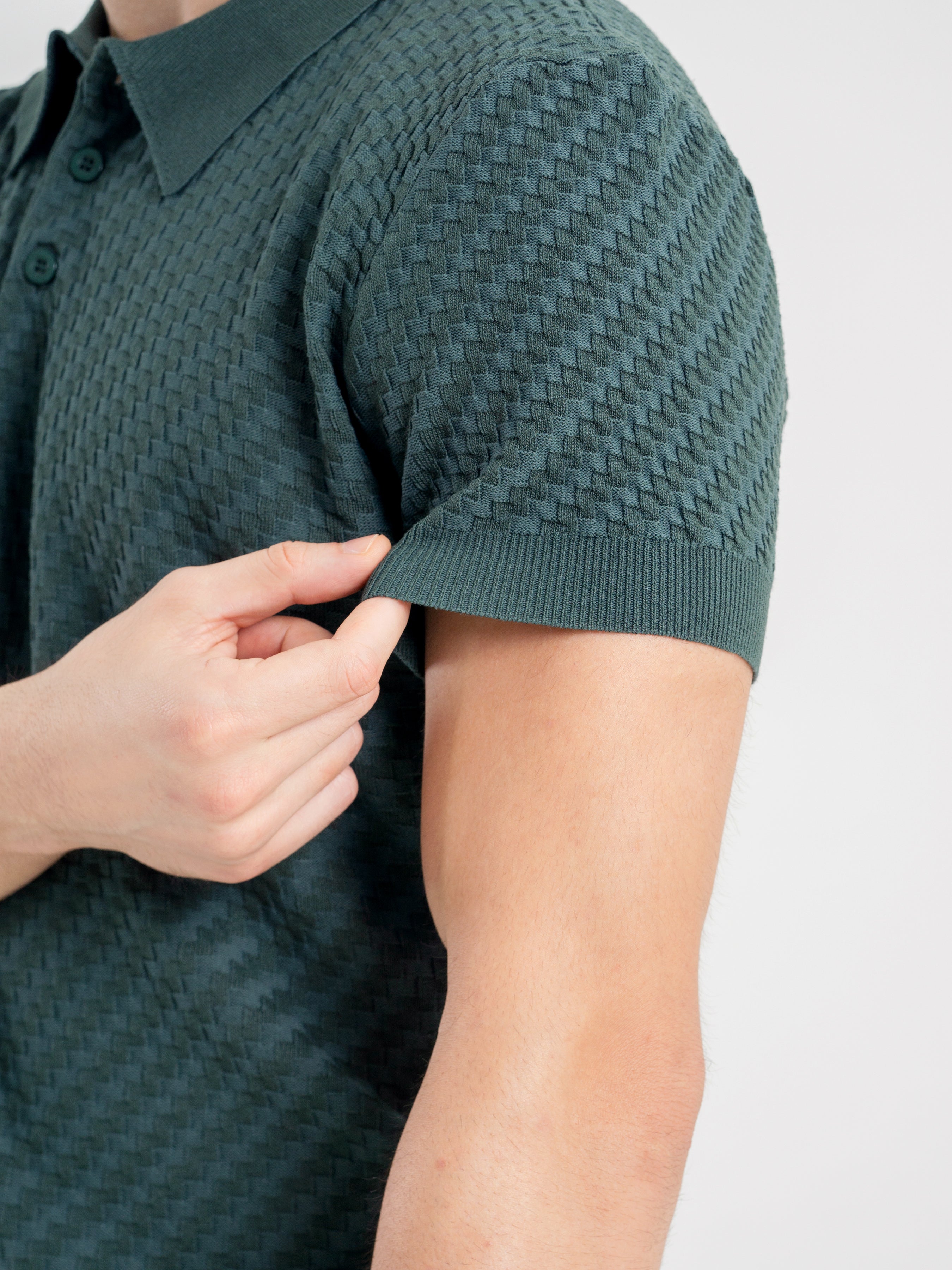 Forest Green Basketweave Knit Polo Tee