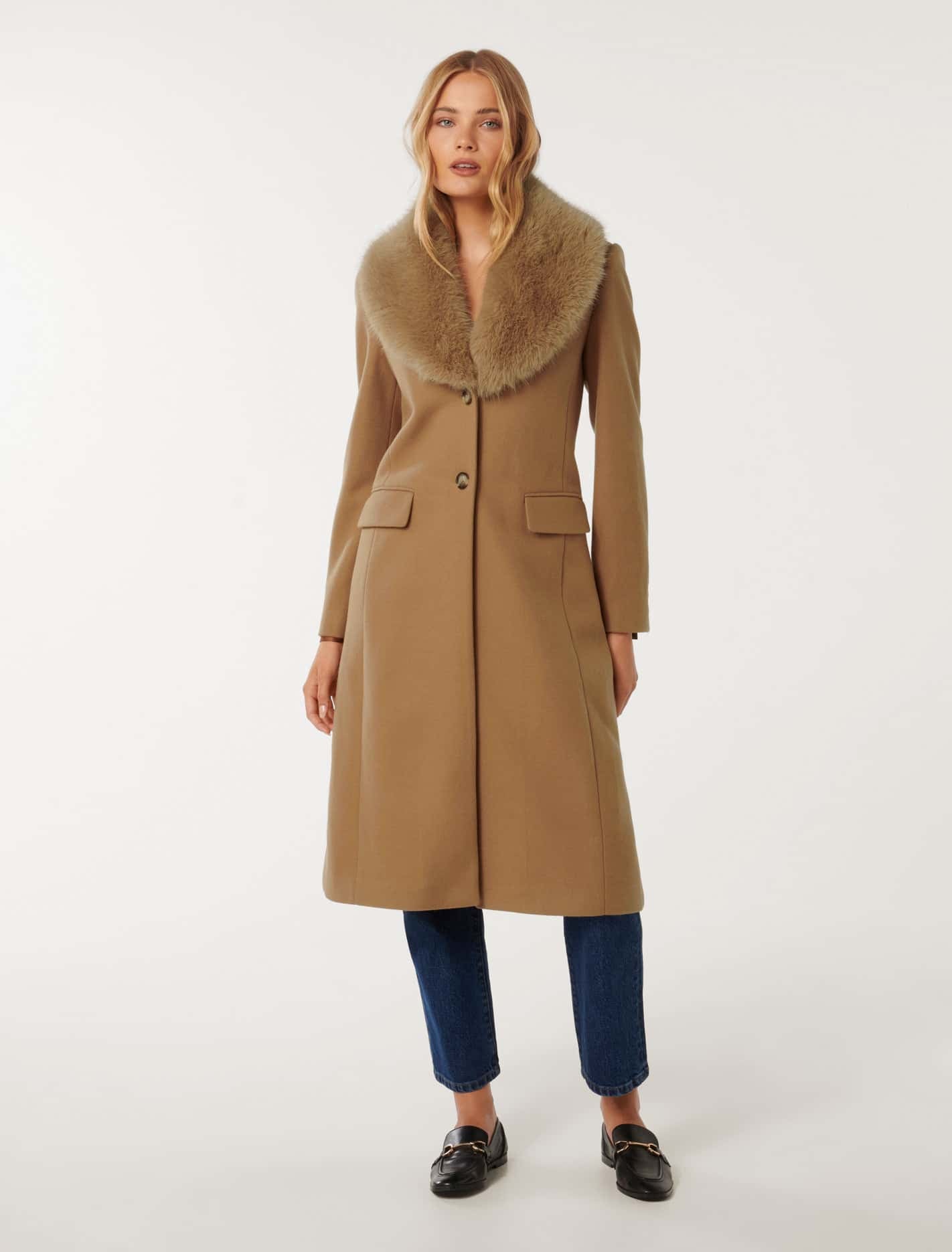 Fur Collar Coat in Amber color