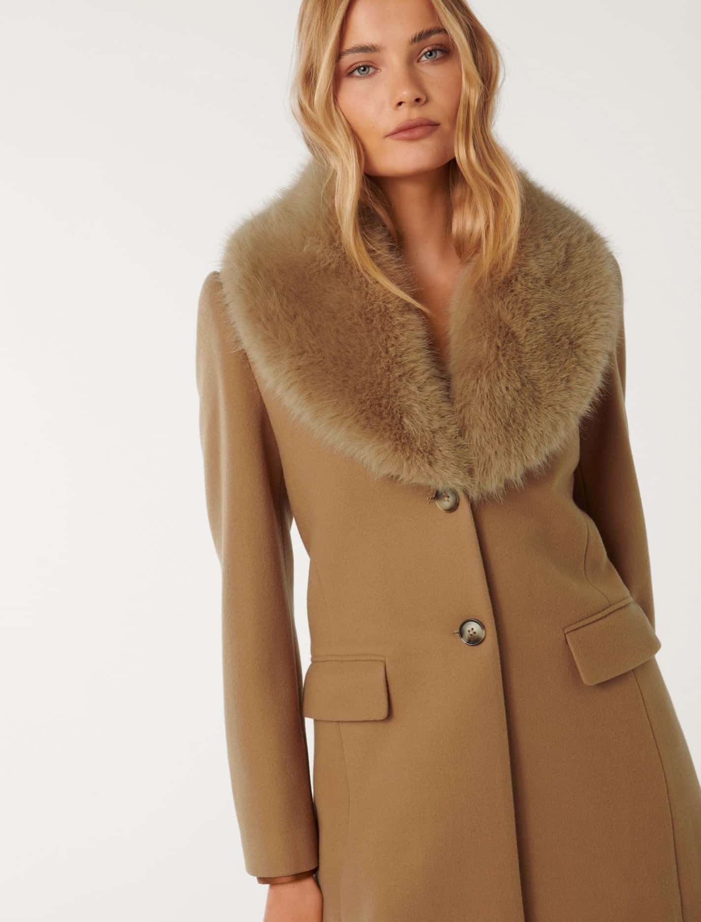 Fur Collar Coat in Amber color