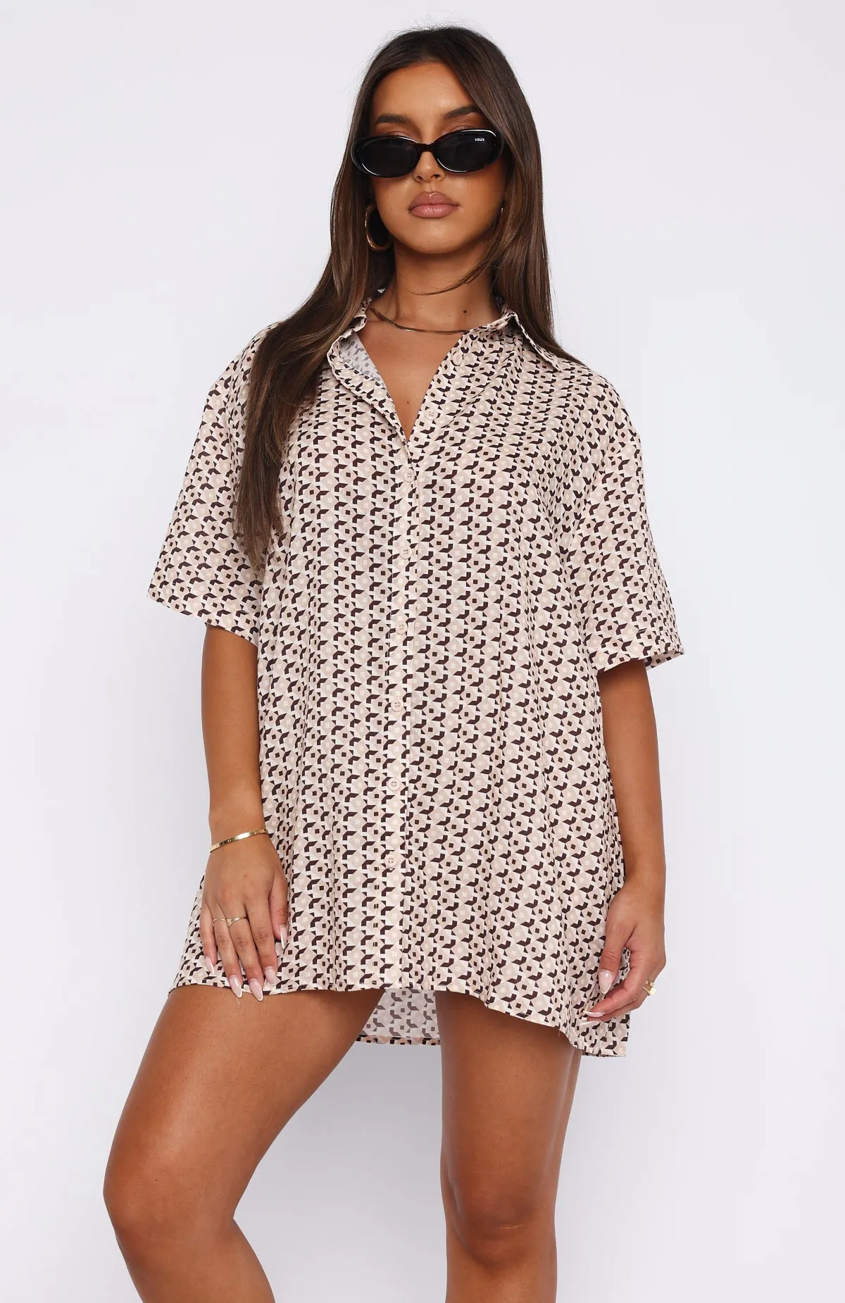 Geo Check Print Button Up Shirt