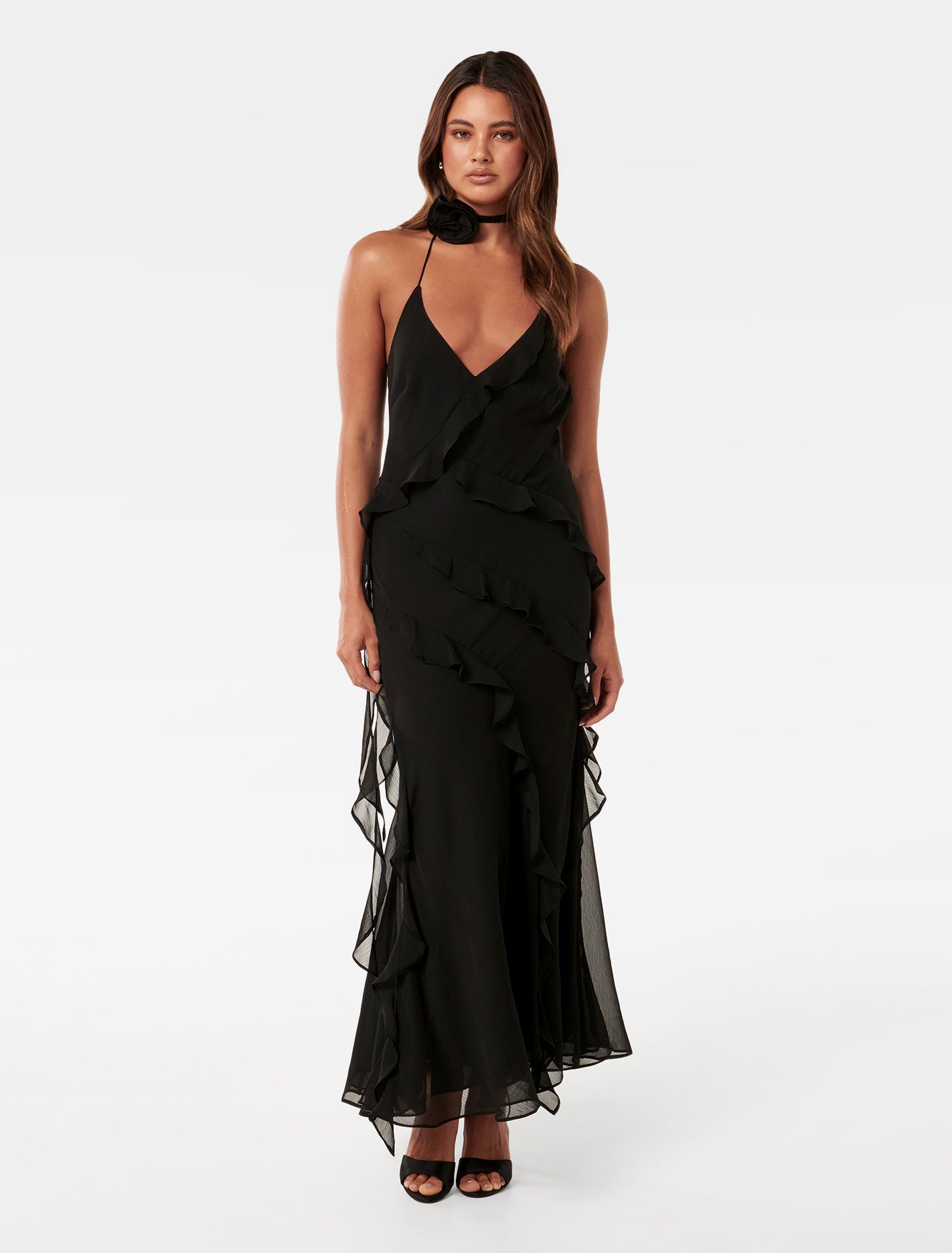 georgia halter midi dress with ruffle