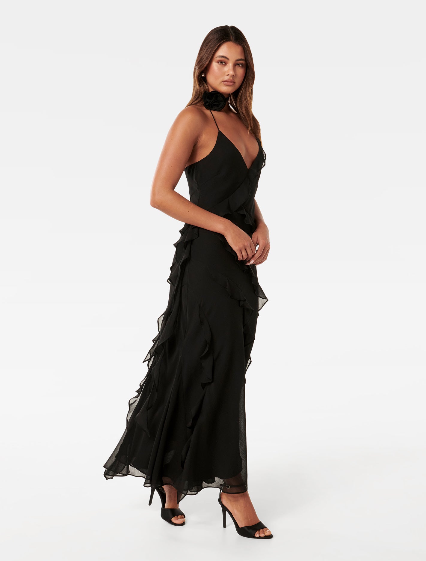 georgia halter midi dress with ruffle