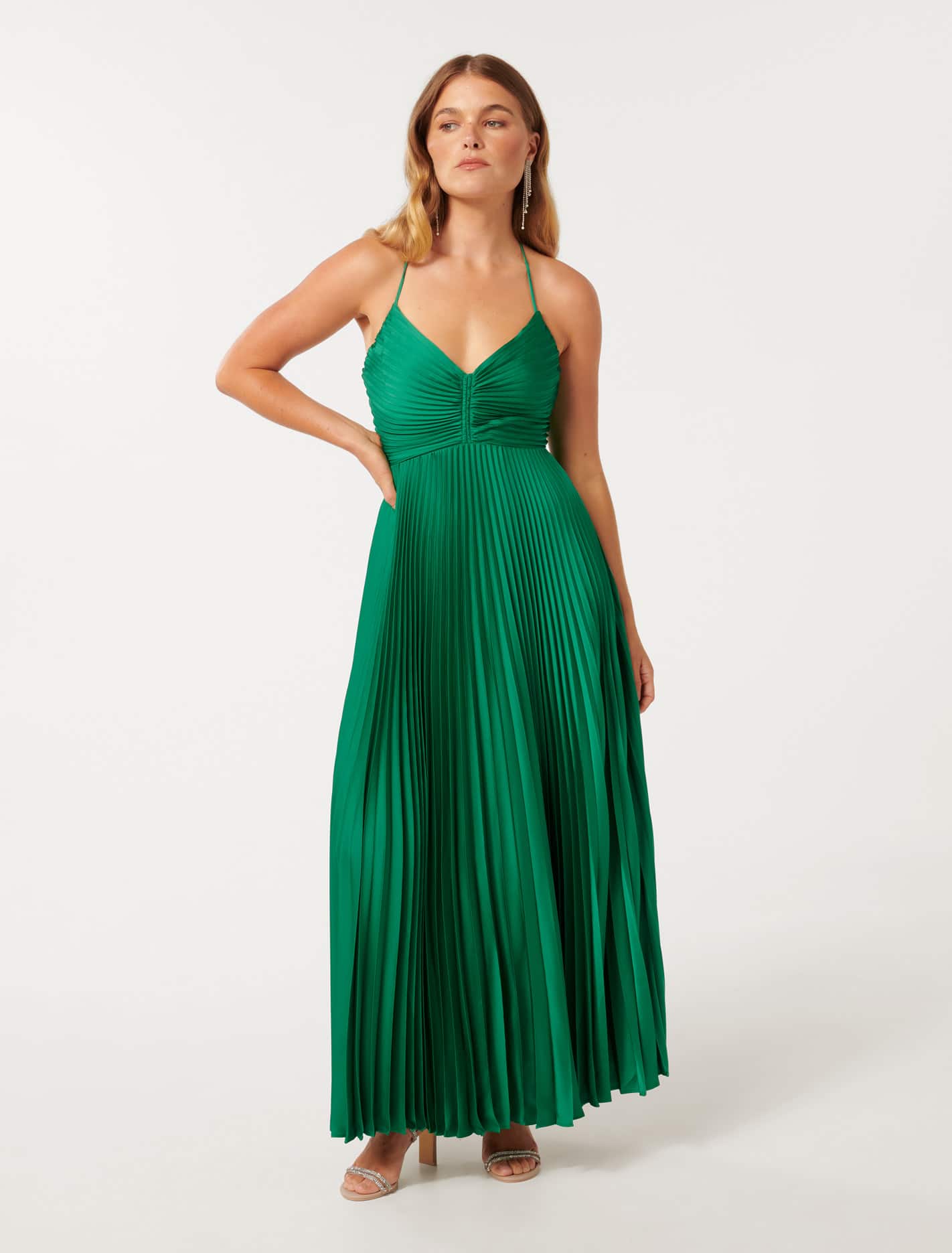 Geri Petite Pleated Maxi Dress with Tie Back