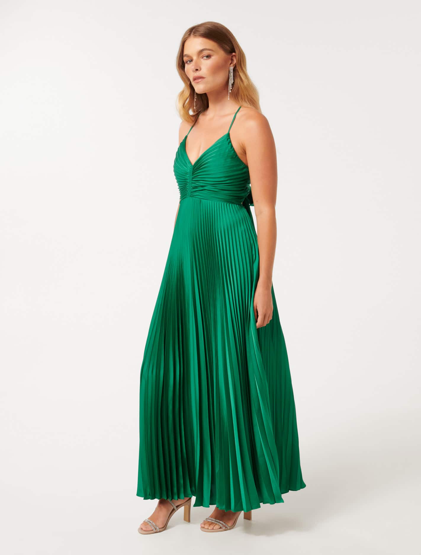 Geri Petite Pleated Maxi Dress with Tie Back