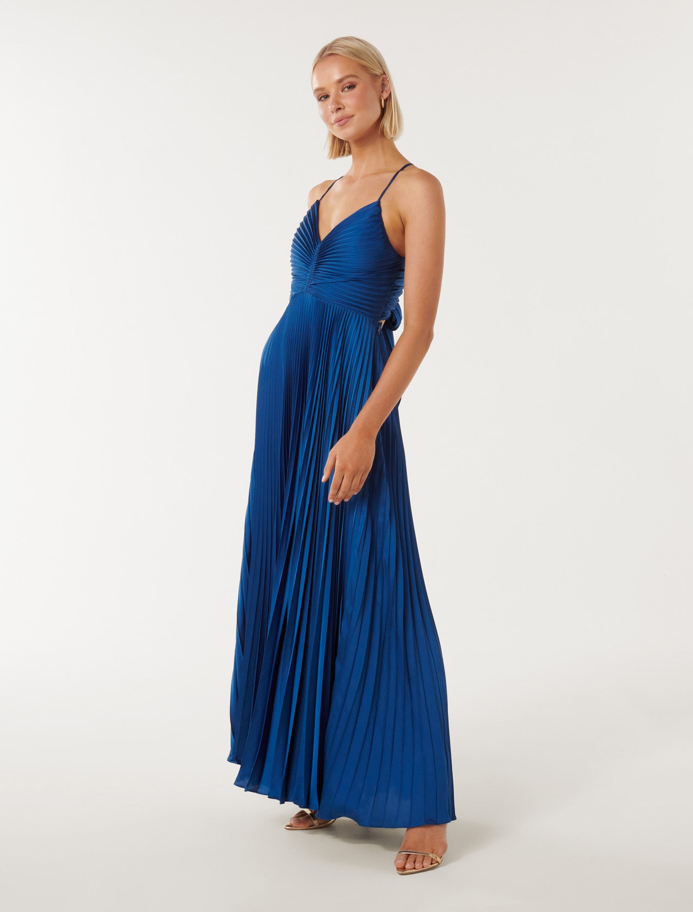 Geri Tie Back Pleated Midi Dress - Affordable and stylish pleated midi dress with a tie back design.