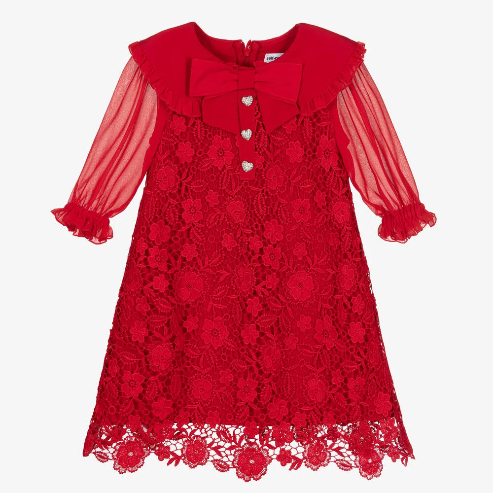 Red Lace Chiffon Dress for Girls