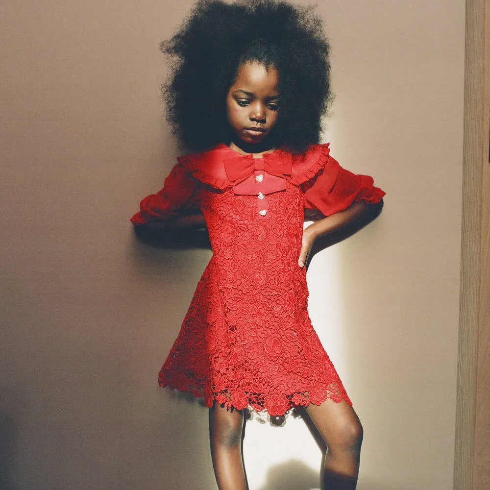 Red Lace Chiffon Dress for Girls