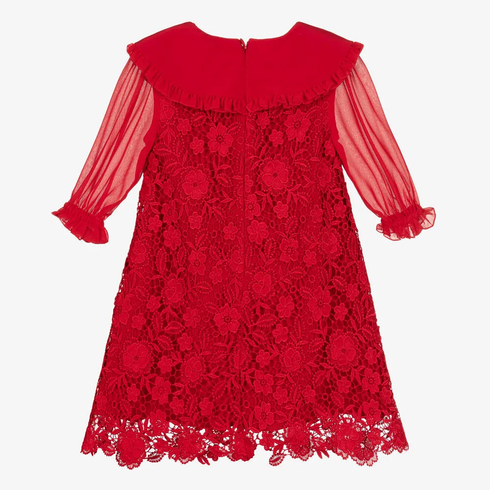 Red Lace Chiffon Dress for Girls