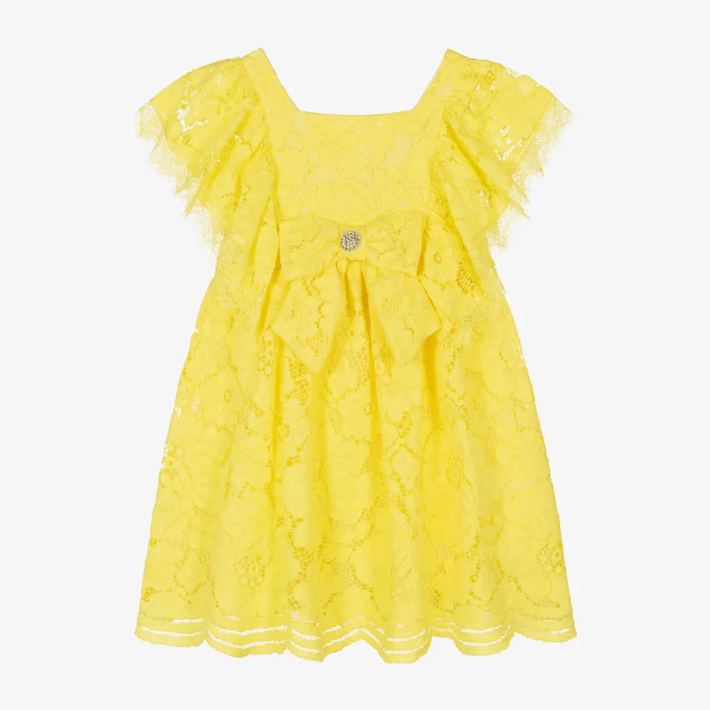 Yellow Lace Chiffon Dress for Girls