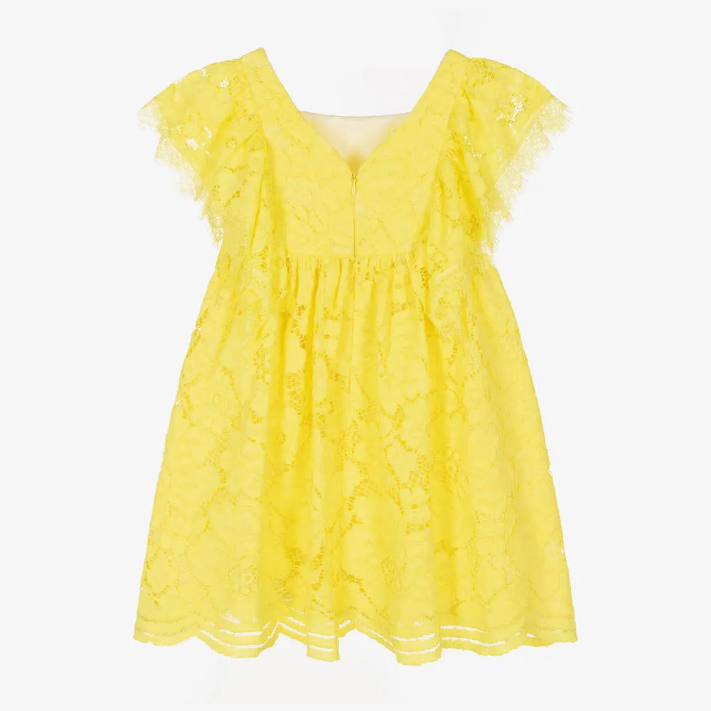 Yellow Lace Chiffon Dress for Girls