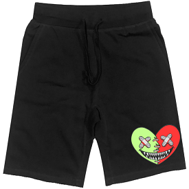 Glow Heart Baws Black Cotton Fleece Shorts