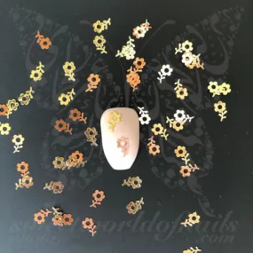 Gold Metallic Nail Charms with Thin Flower Design