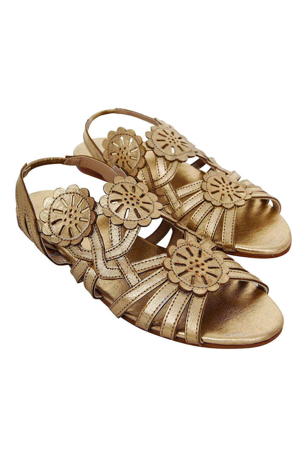 Gold metallic scallop sandal