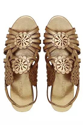 Gold metallic scallop sandal