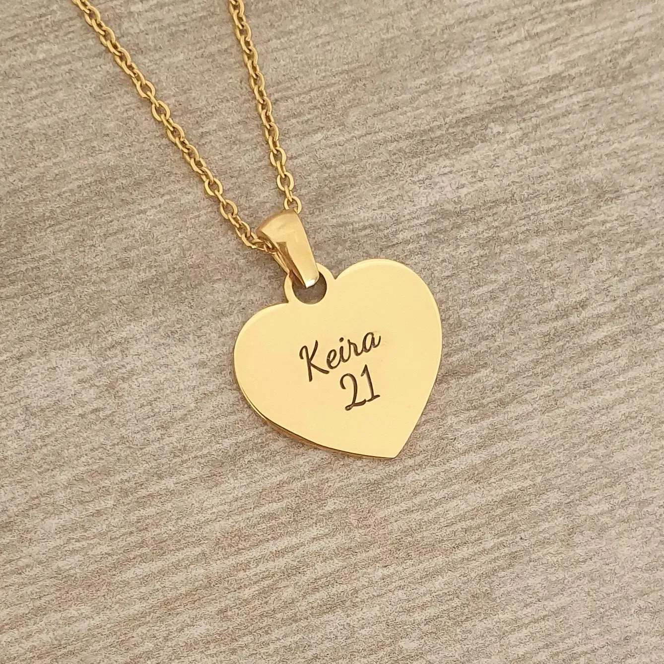 Gold Stainless Steel Amore Personalized Necklace - 20mm Size, 45cm Chain | Ready in 3 Days