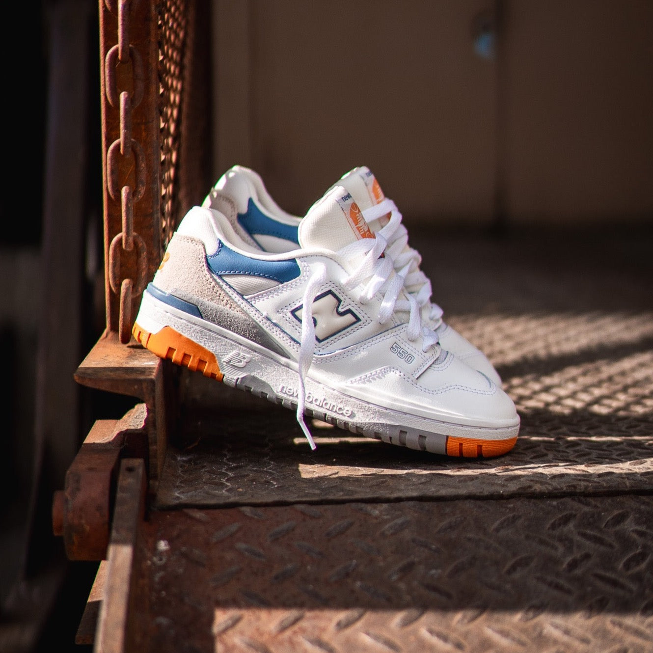 gradeschool white citrus new balance 550 shoes