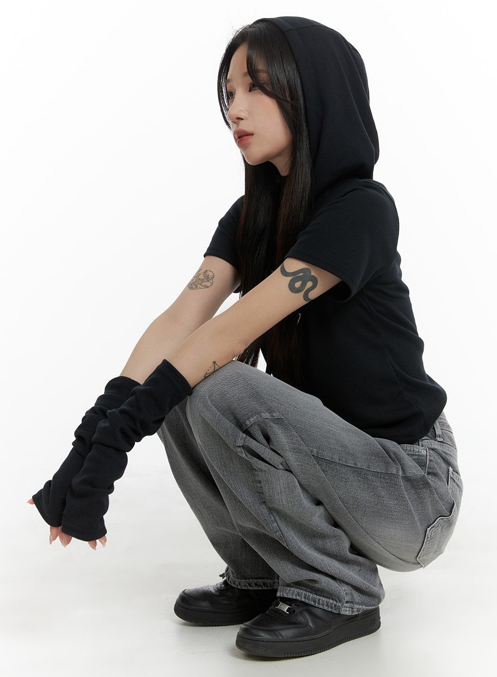 Graphic T-Shirt Hoodie with Arm Sleeves - CM427