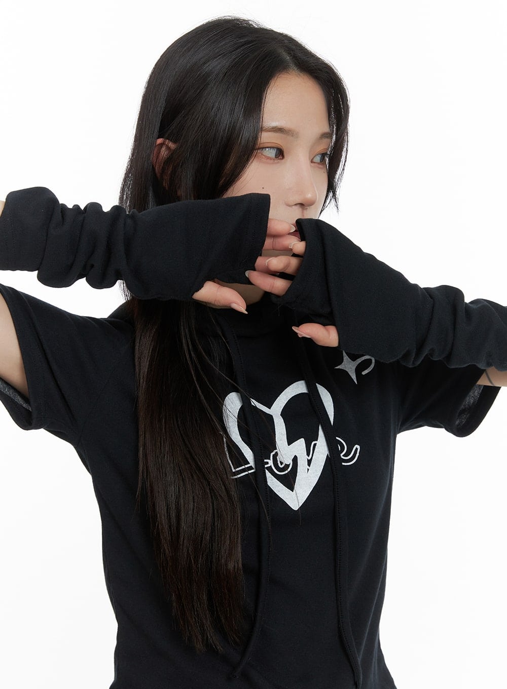 Graphic T-Shirt Hoodie with Arm Sleeves - CM427