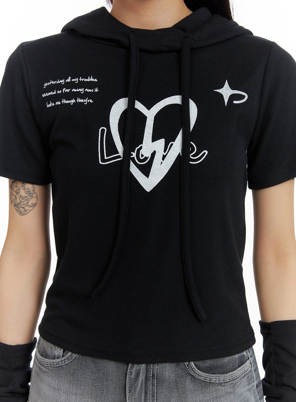 Graphic T-Shirt Hoodie with Arm Sleeves - CM427