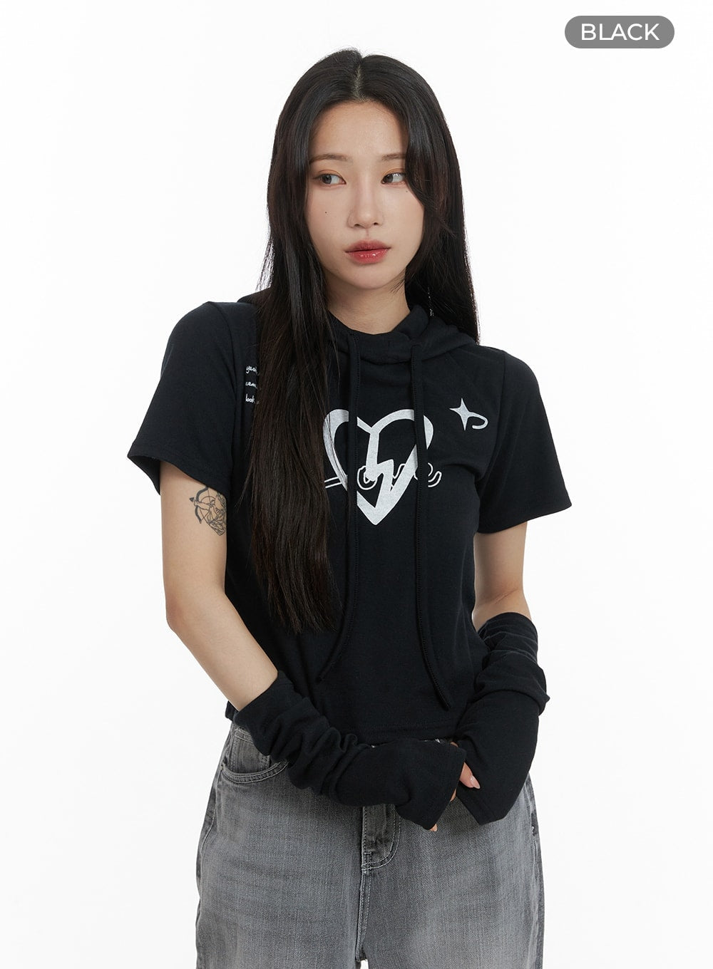 Graphic T-Shirt Hoodie with Arm Sleeves - CM427