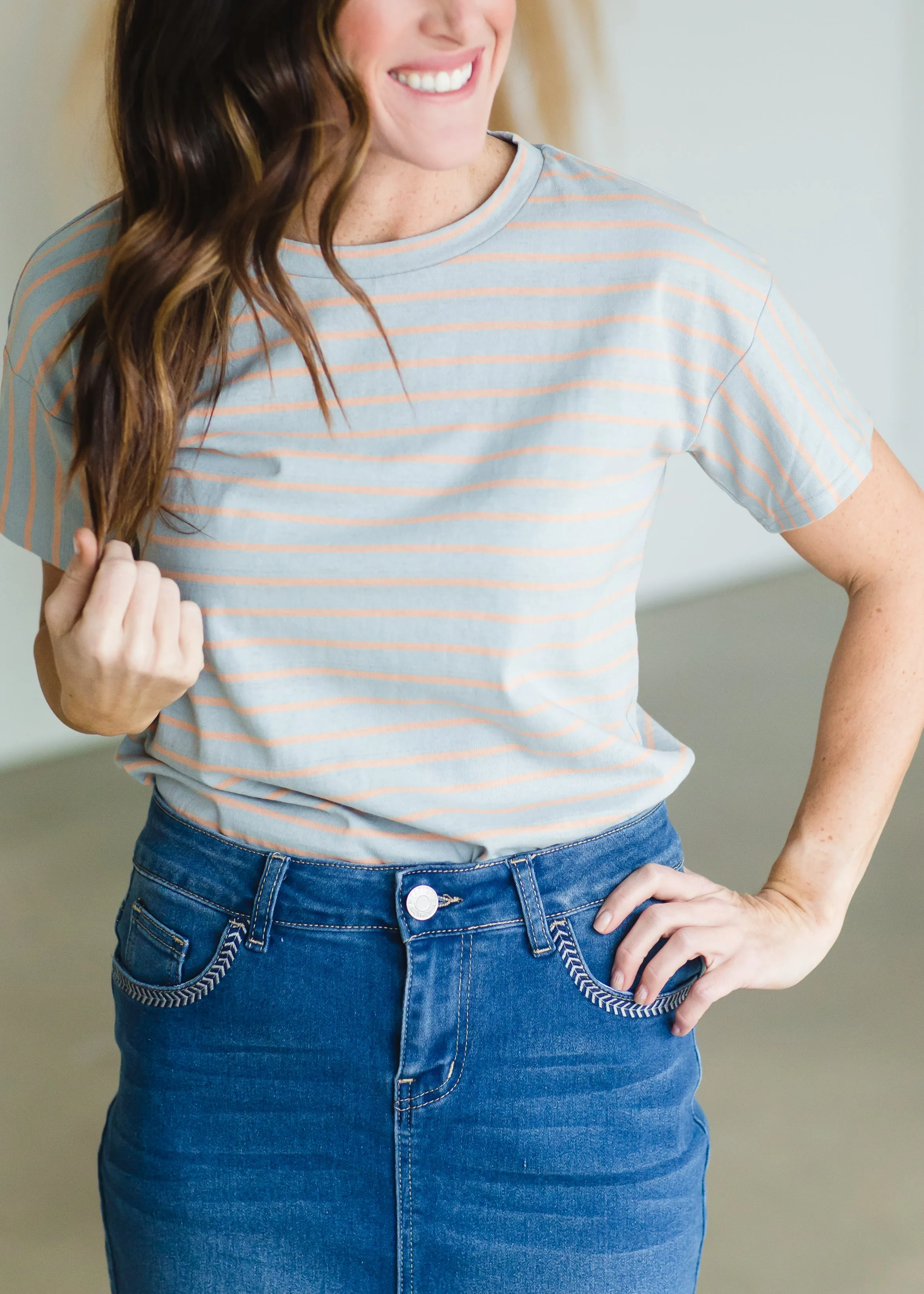 Gray + Orange Classic FINAL SALE Stripe Tee