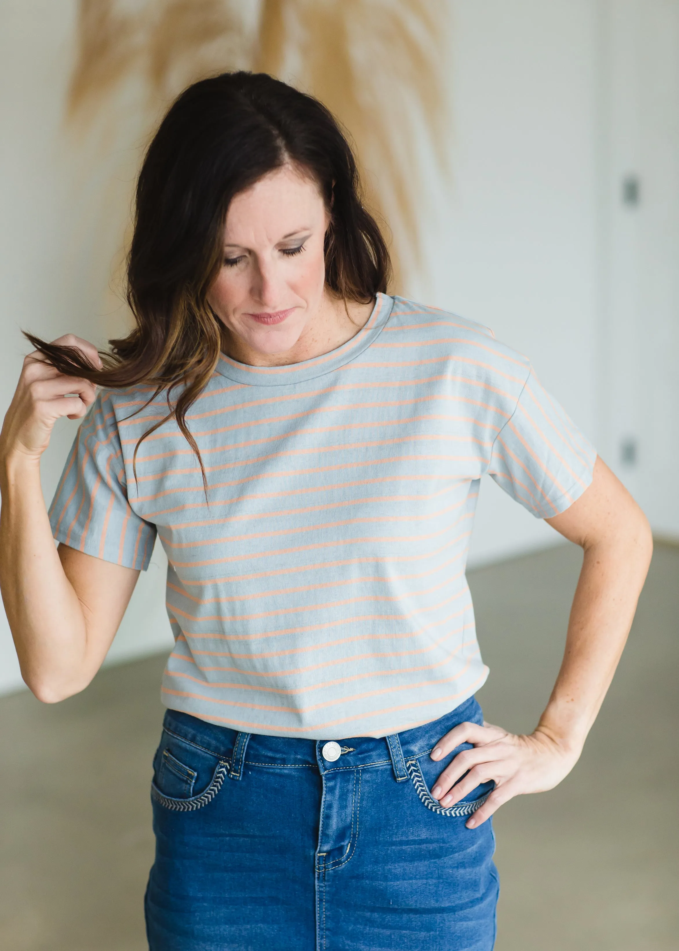 Gray + Orange Classic FINAL SALE Stripe Tee