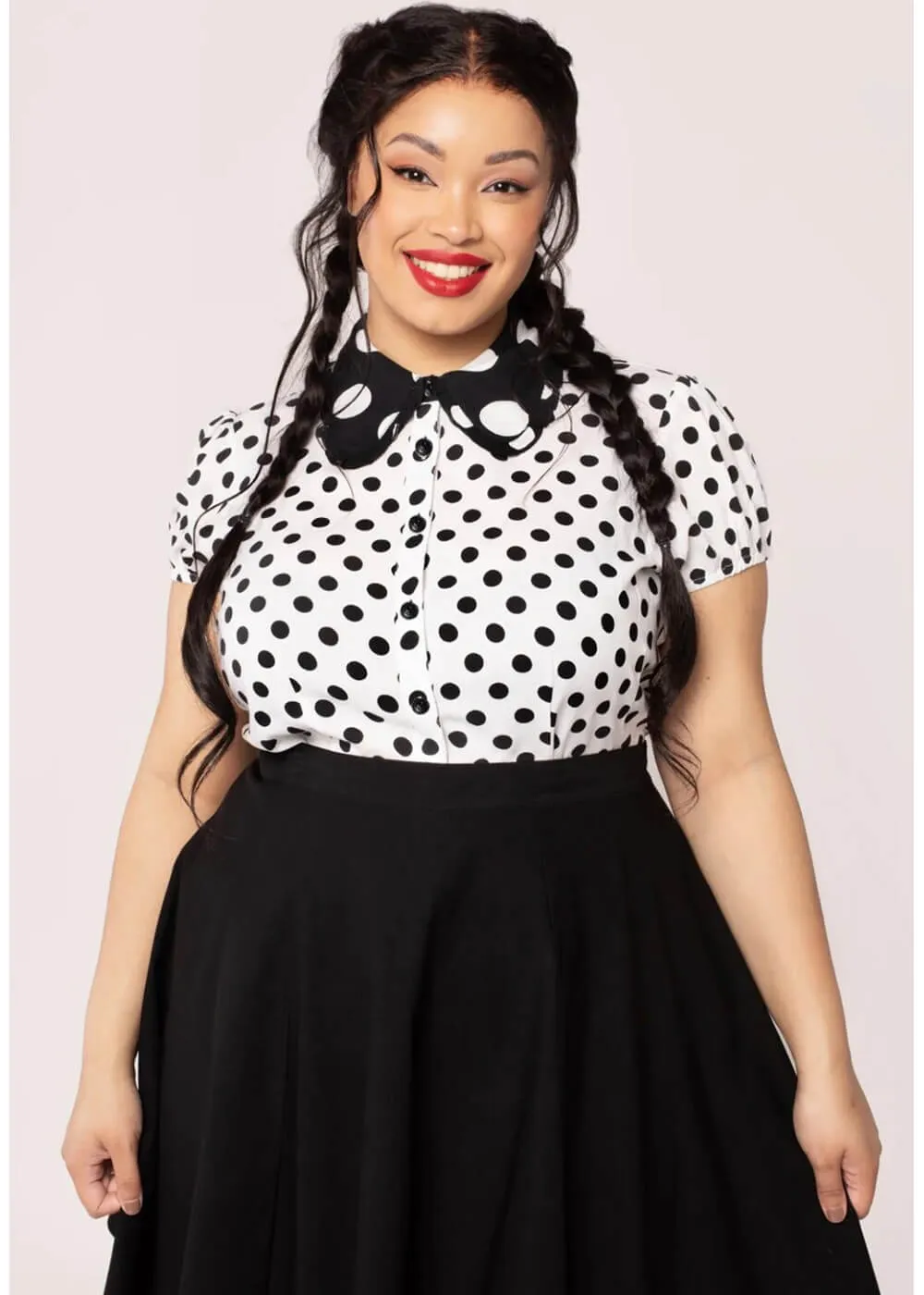 Hell Bunny Polkadot Blouse in White