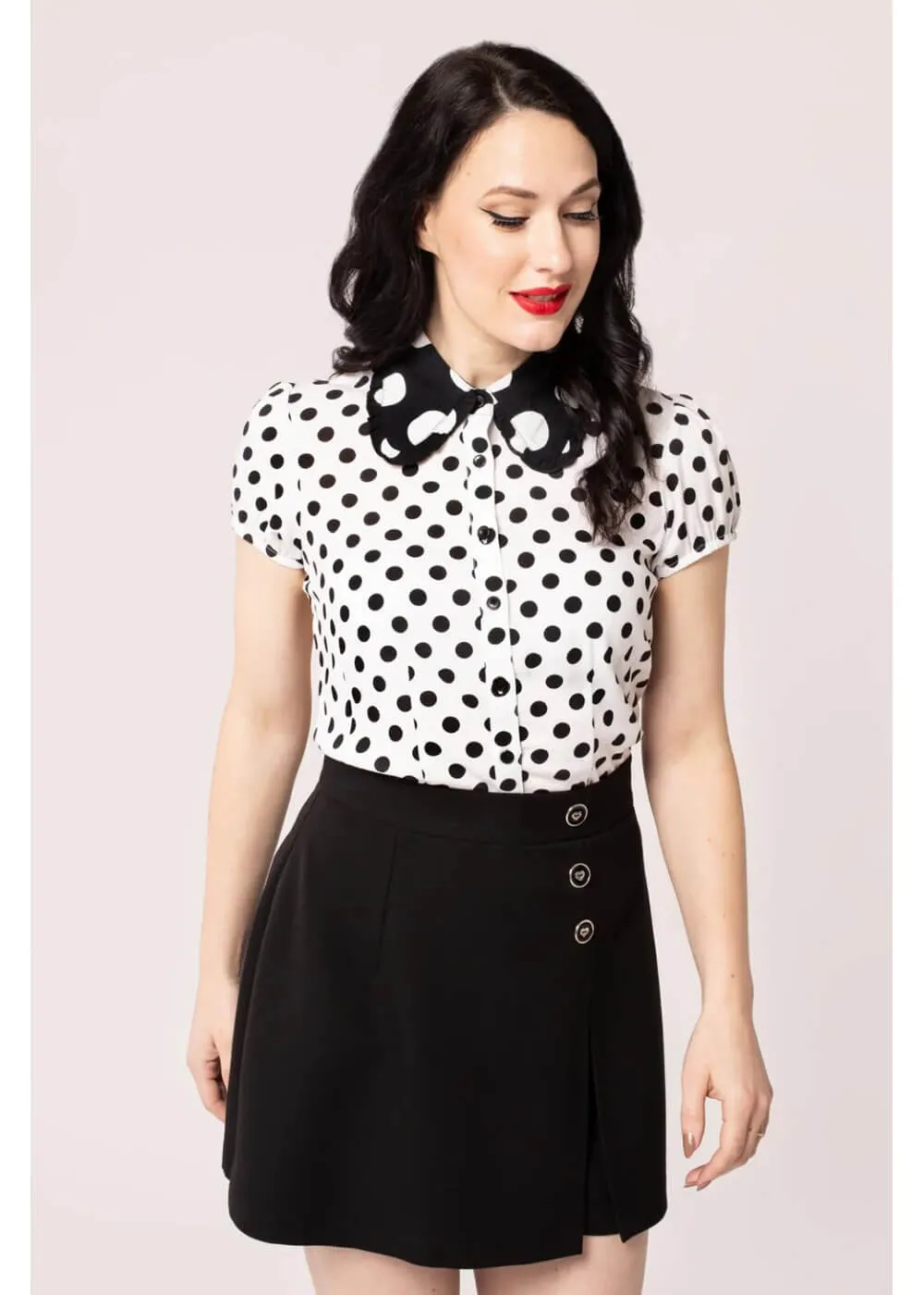 Hell Bunny Polkadot Blouse in White