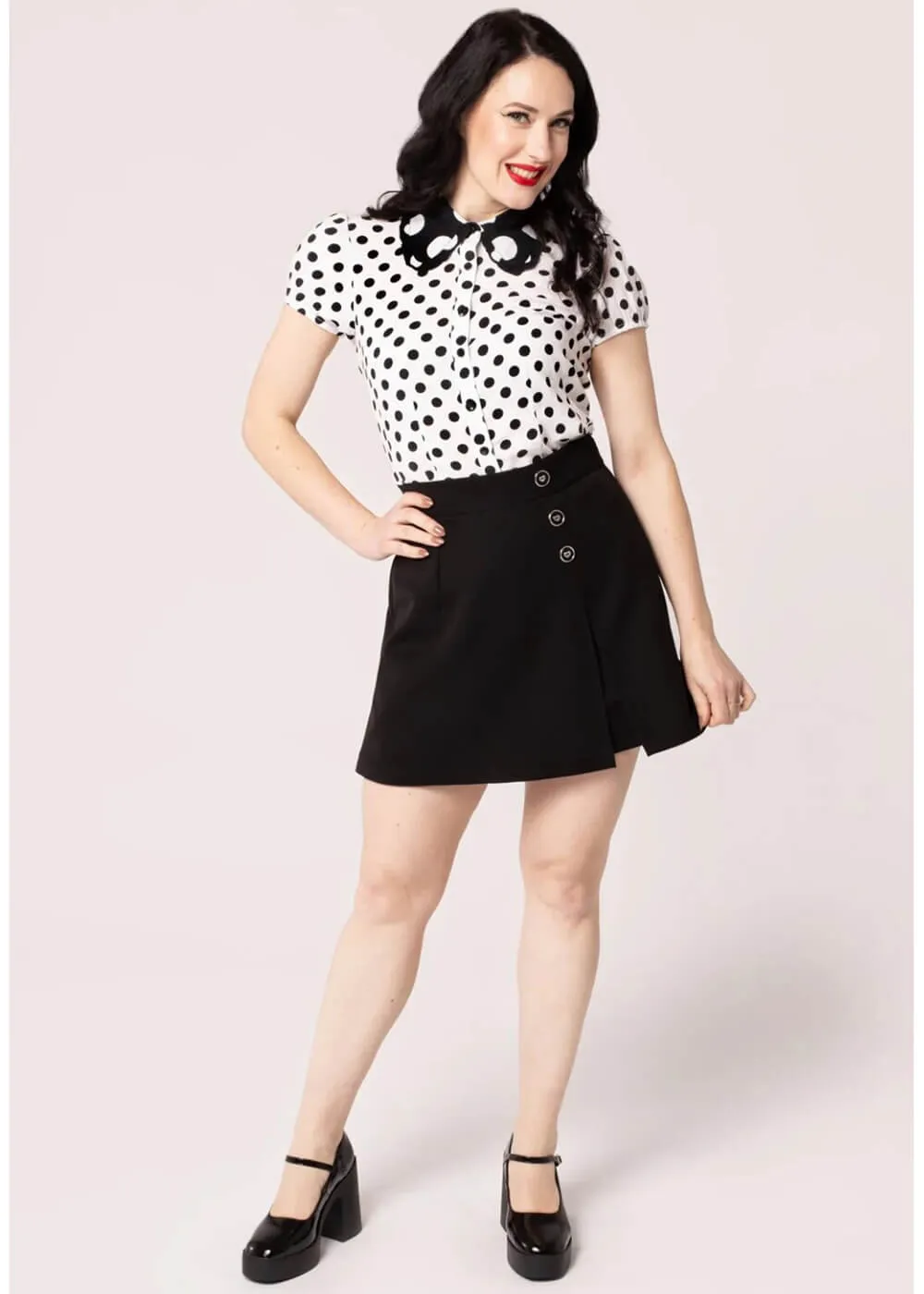 Hell Bunny Polkadot Blouse in White