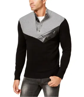 INC Men's Faux-Leather Trim Pullover Sweater with Four Snaps