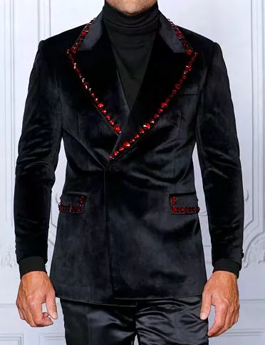 INSOMNIA Black Red Velvet Sport Coat (MZV-531)