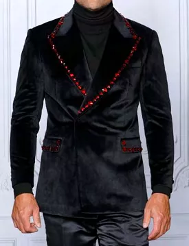 INSOMNIA Black Red Velvet Sport Coat (MZV-531)