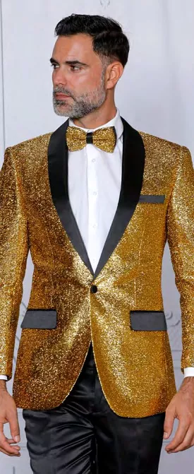 Insomnia MZS-226 Gold Fancy Glitter Slim Fit Sport Coat