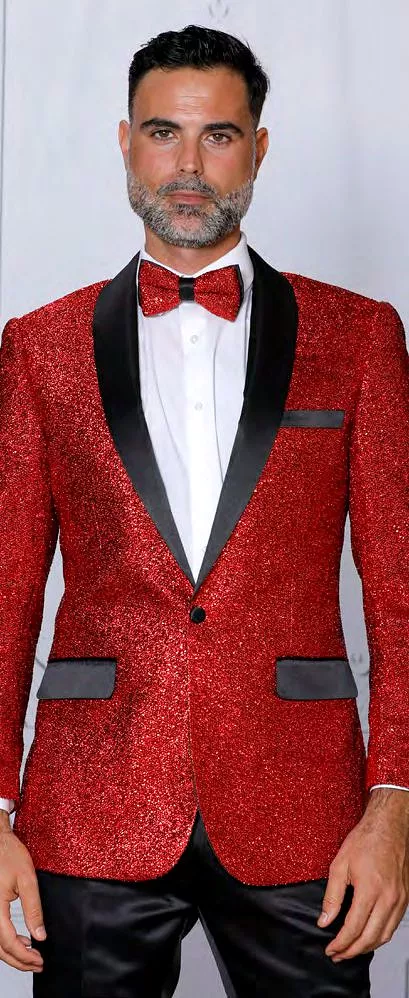 INSOMNIA MZS-226 Red Glitter Sport Coat - Slim Fit, Fancy Design