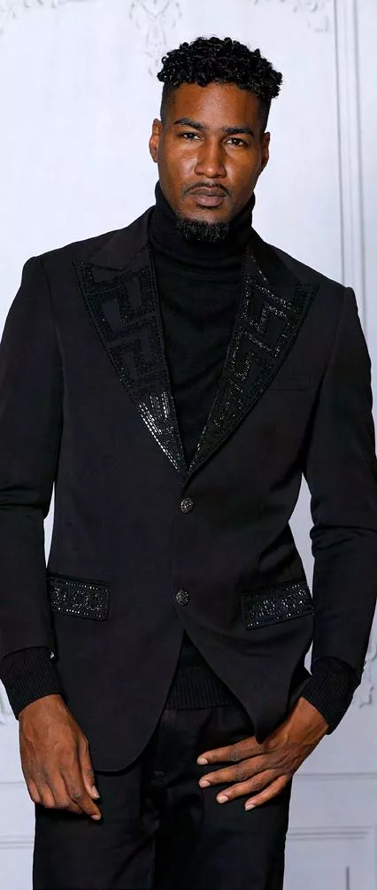 INSOMNIA MZS-532 Black Rhinestone Velvet Sport Coat Slim Fit