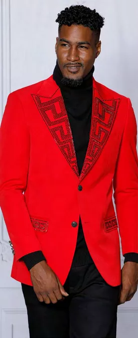 INSOMNIA MZS-532 Red Velvet Rhinestones Sport Coat Slim Fit