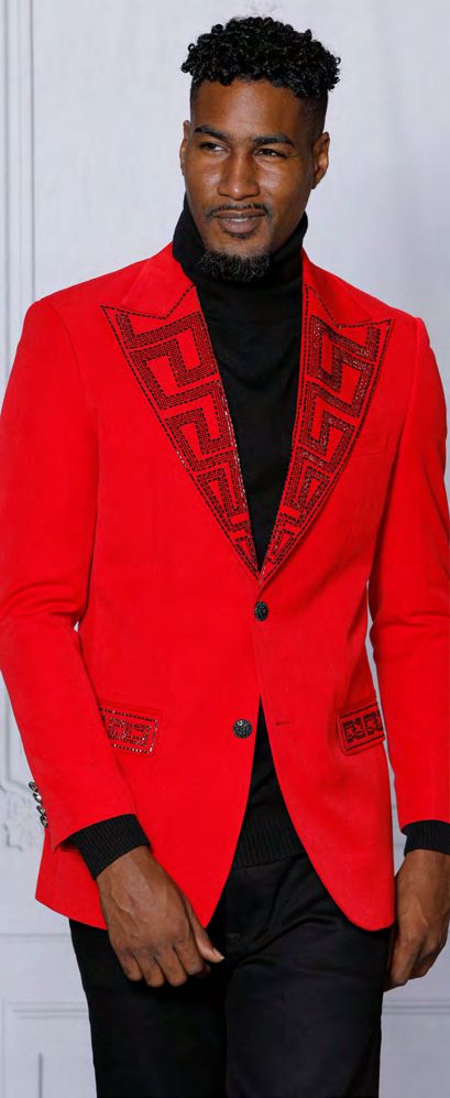 INSOMNIA MZS-532 Slim Red Velvet Rhinestones Sport Coat