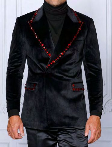 INSOMNIA MZV-531 Black Red Velvet Sport Coat - Buy Online Now