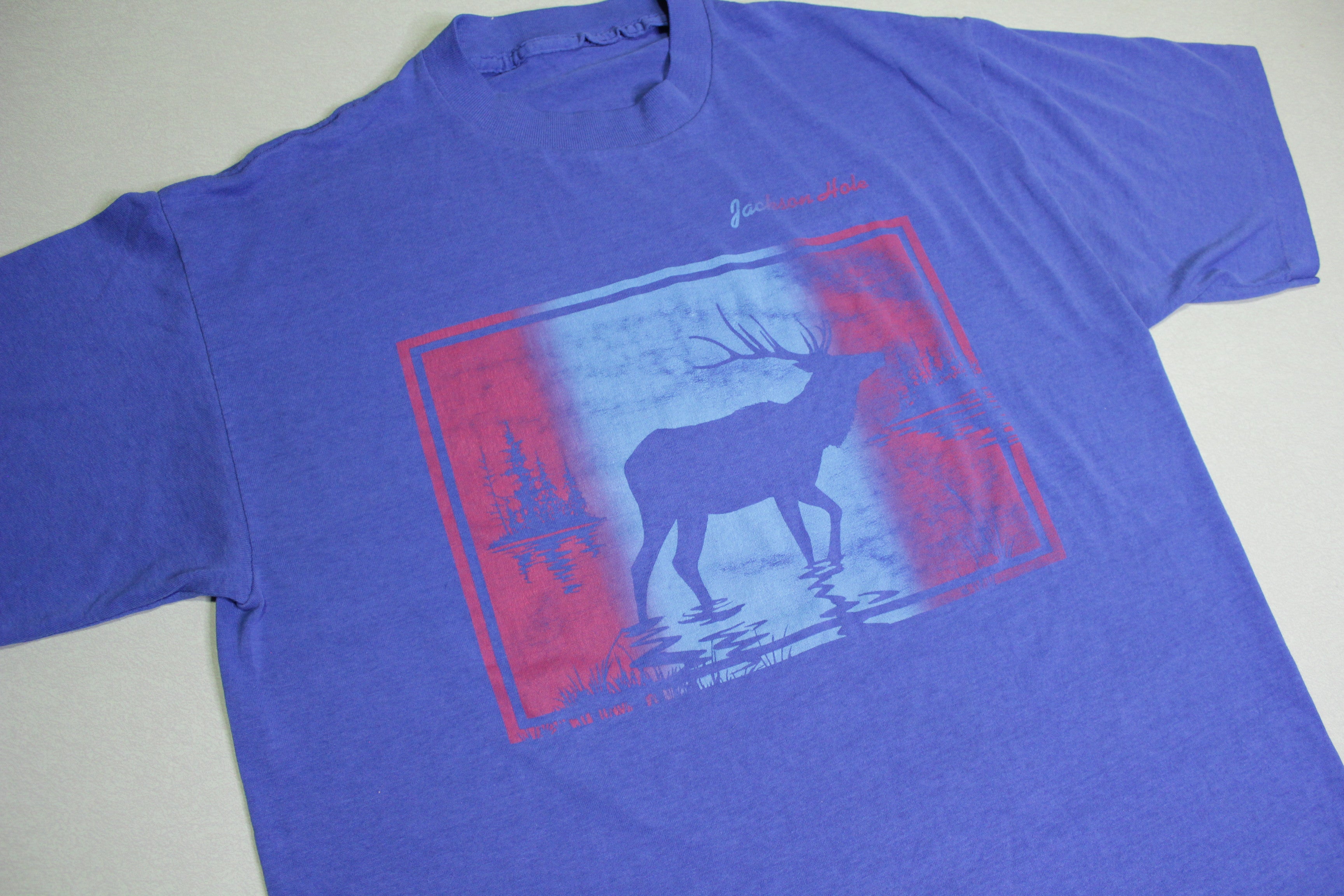 Jackson Hole Wyoming Elk Lake Vintage 80's T-Shirt