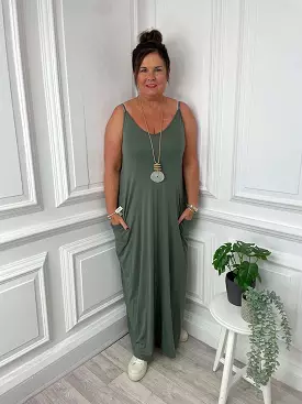 Khaki Maxi Dress Spaghetti Strap