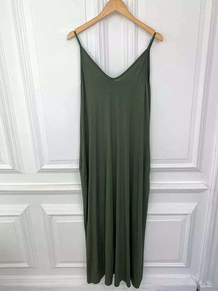 Khaki Maxi Dress Spaghetti Strap