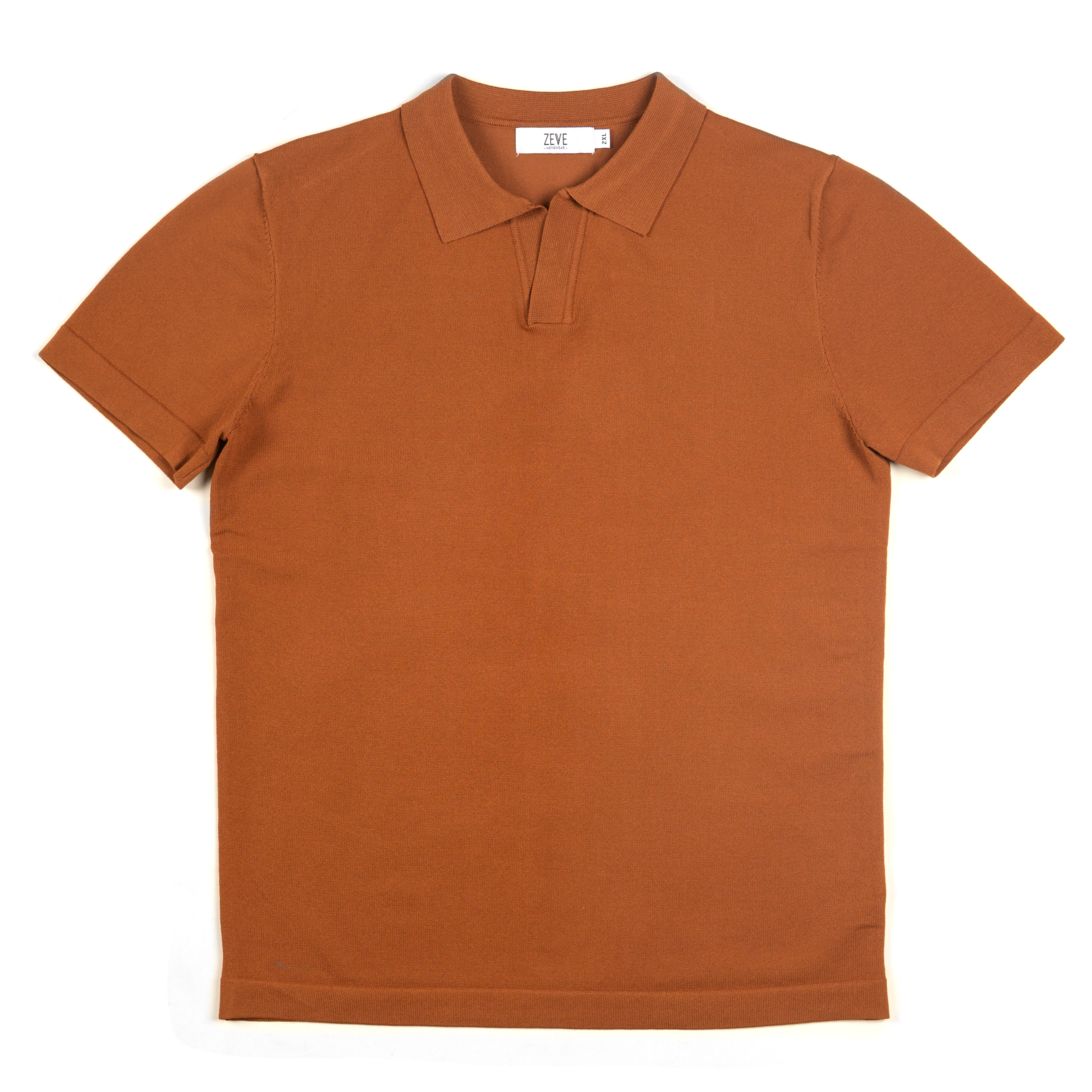 Knit Polo Shirt - Cinnamon Brown Open Collar